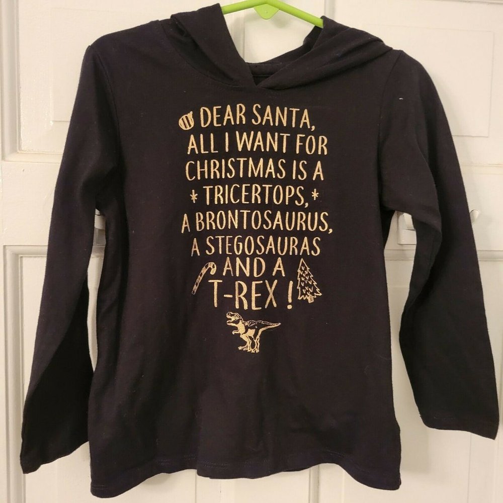 Epic Threads Boy's‎ Size 4T Black Dinosaur Holiday Long Sleeve Hoodie T-Shirt